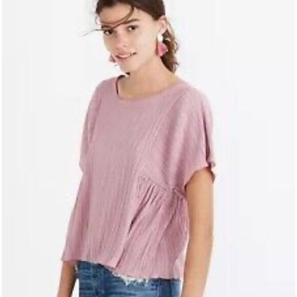 MADEWELL Mauve Texture & Thread Micropleat Short Sleeve Boxy Top Size Small - Picture 4 of 9